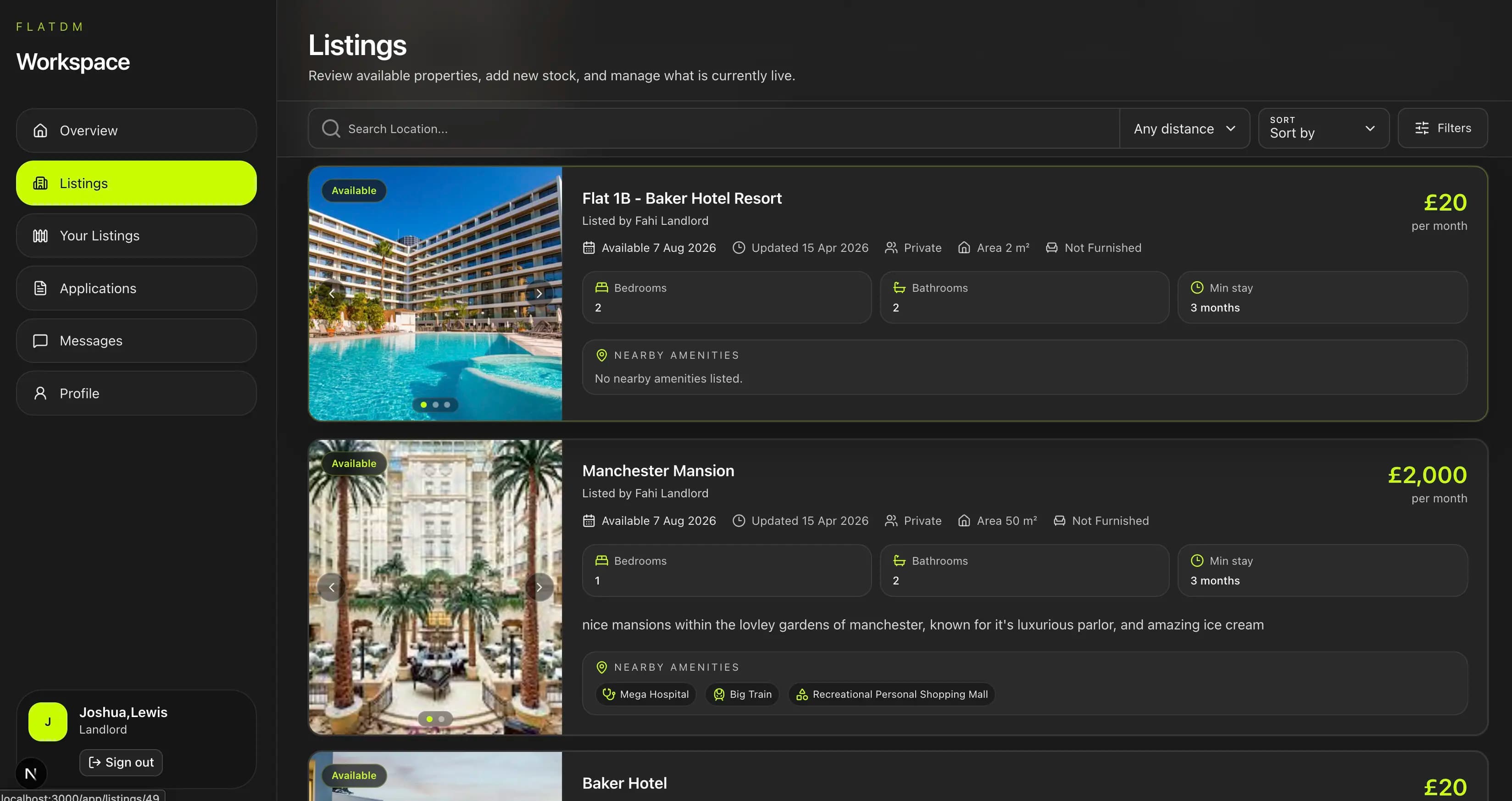 List of available properties to rent