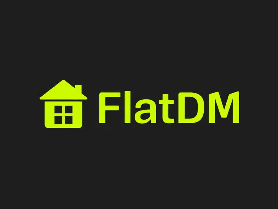 FlatDM logo, a stylized house with a chat bubble inside